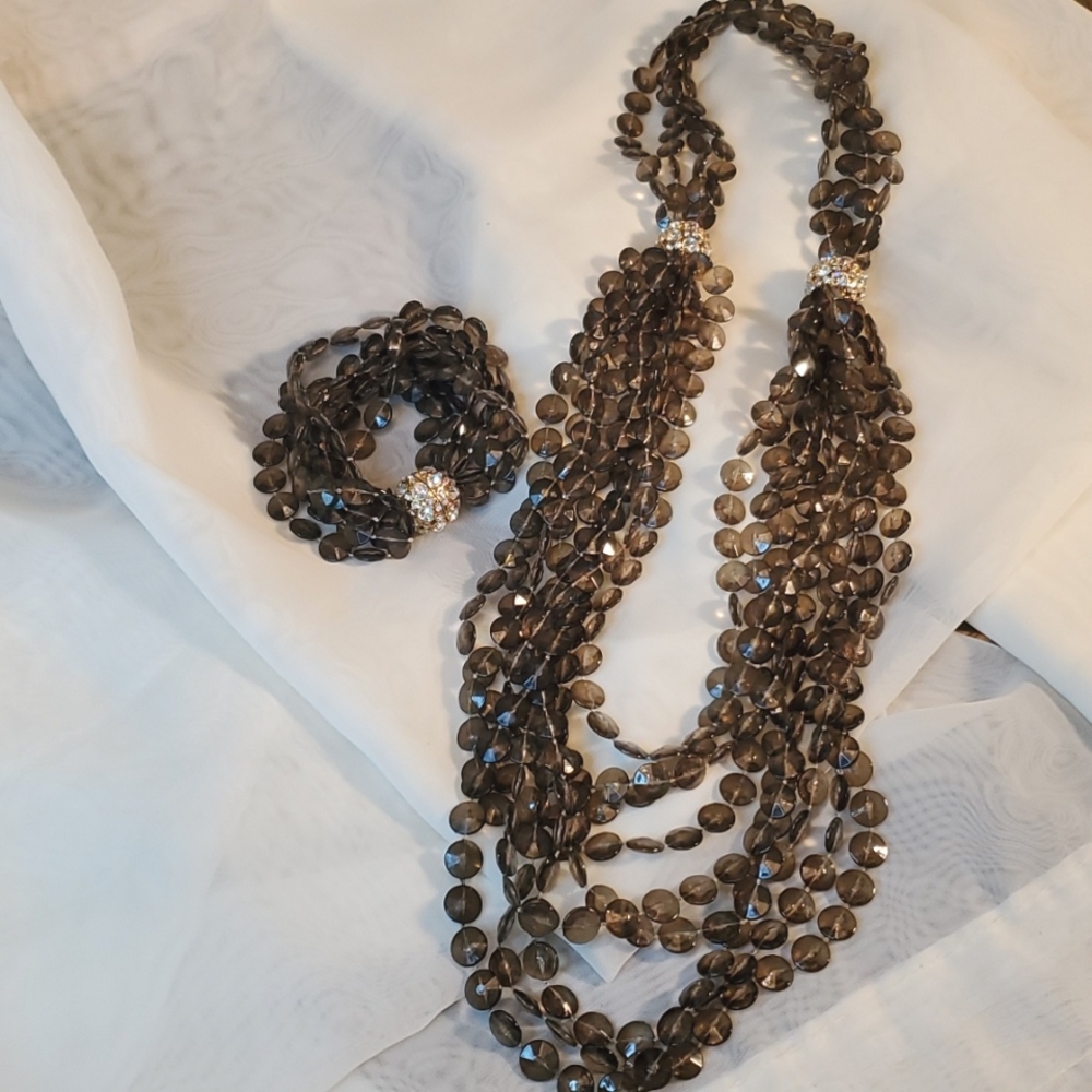 ✴️VTG BEAUTIFUL 9 STRANDS OF CASCADING  BROWN BEADED NECKLACE &  BRACELET✴️